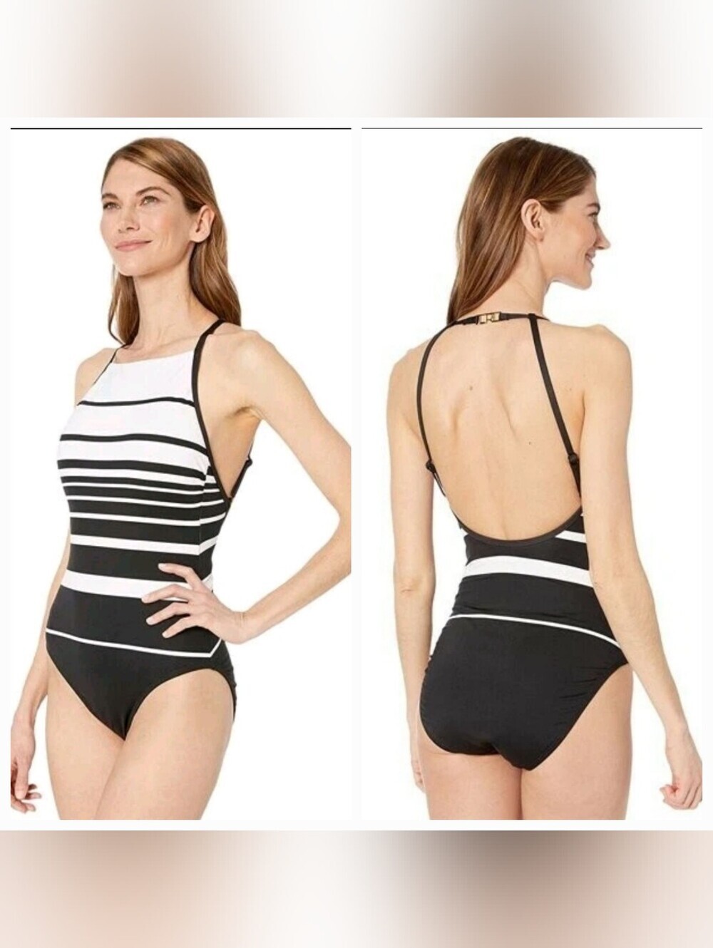 Ralph Lauren One Piece Swimsuit Black White Stripe Size S/M Classic Nautical